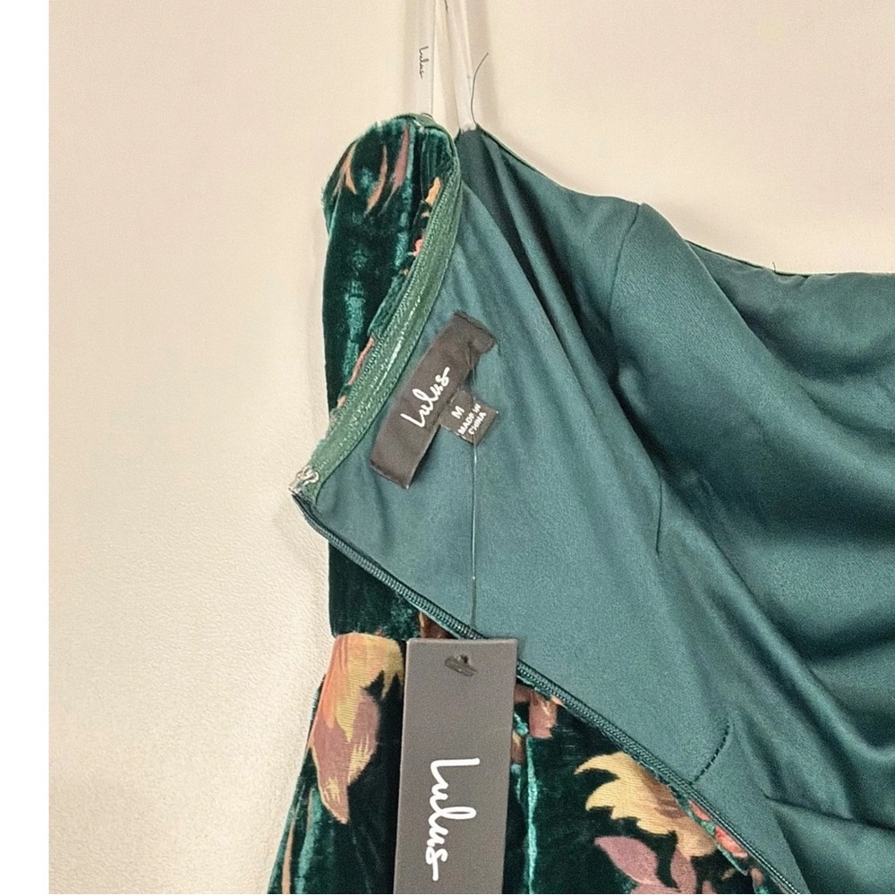 Lulu's Real Allure Floral Burnout Velvet Strapless Maxi Dress in Emerald Med. - Picture 7 of 10